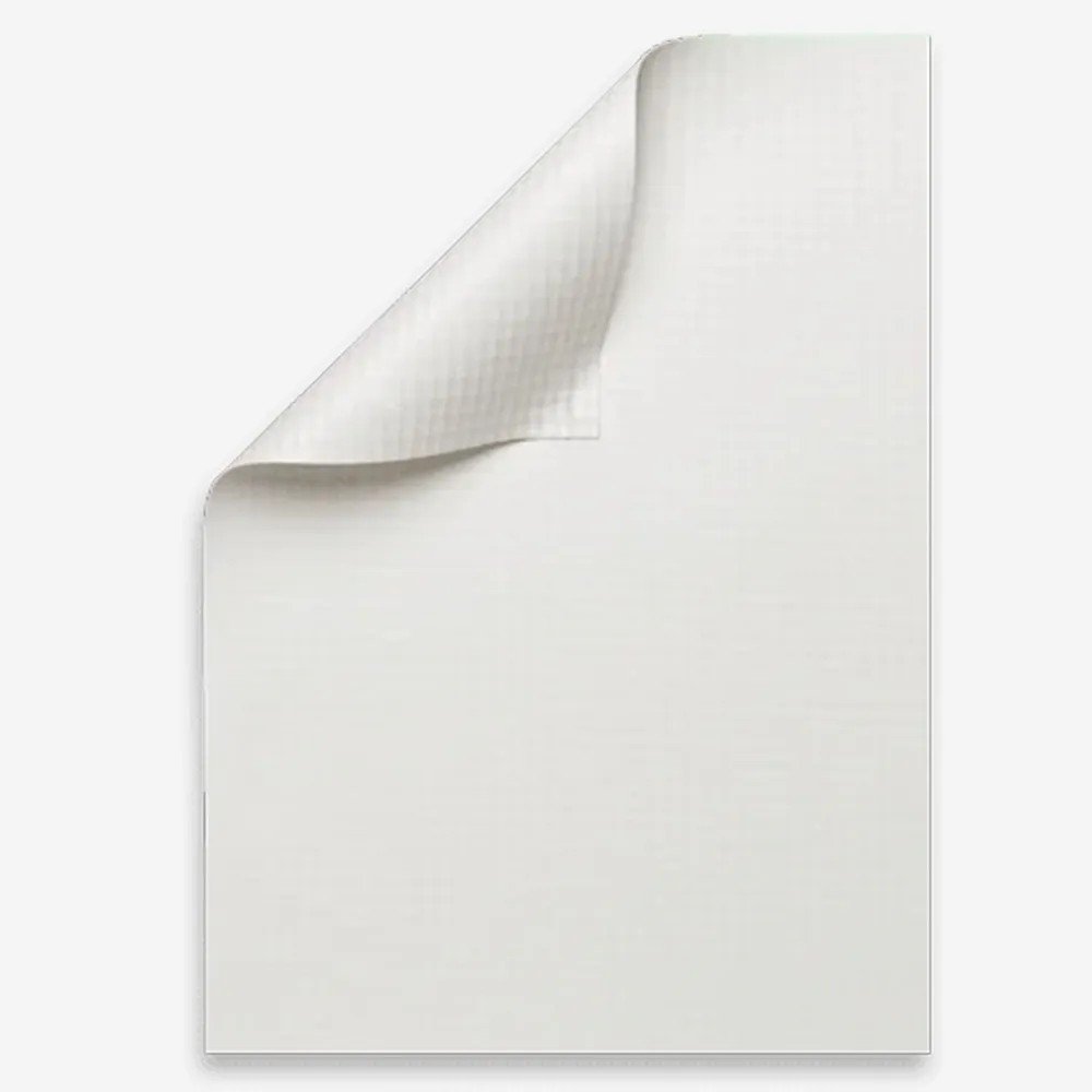 White rectangle sample of vinyl banner material.