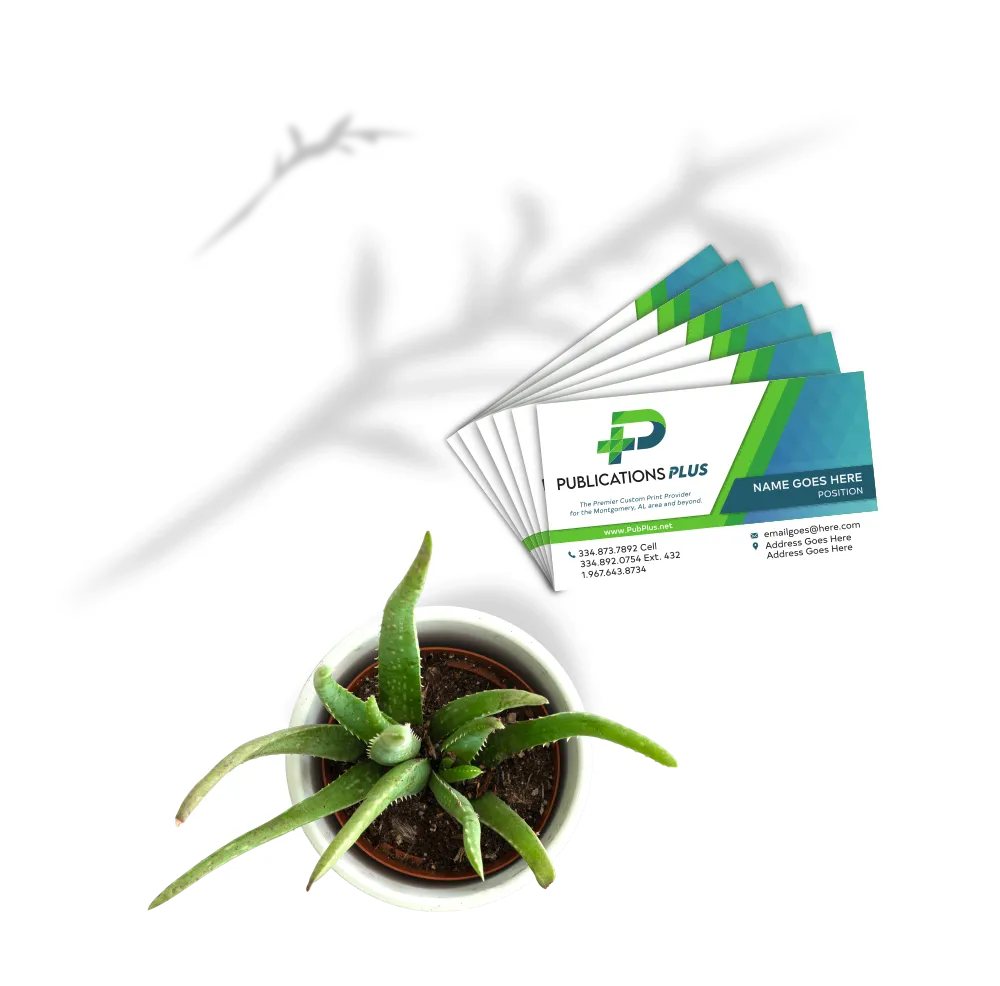 Fanned stack of printed business cards for a community organization