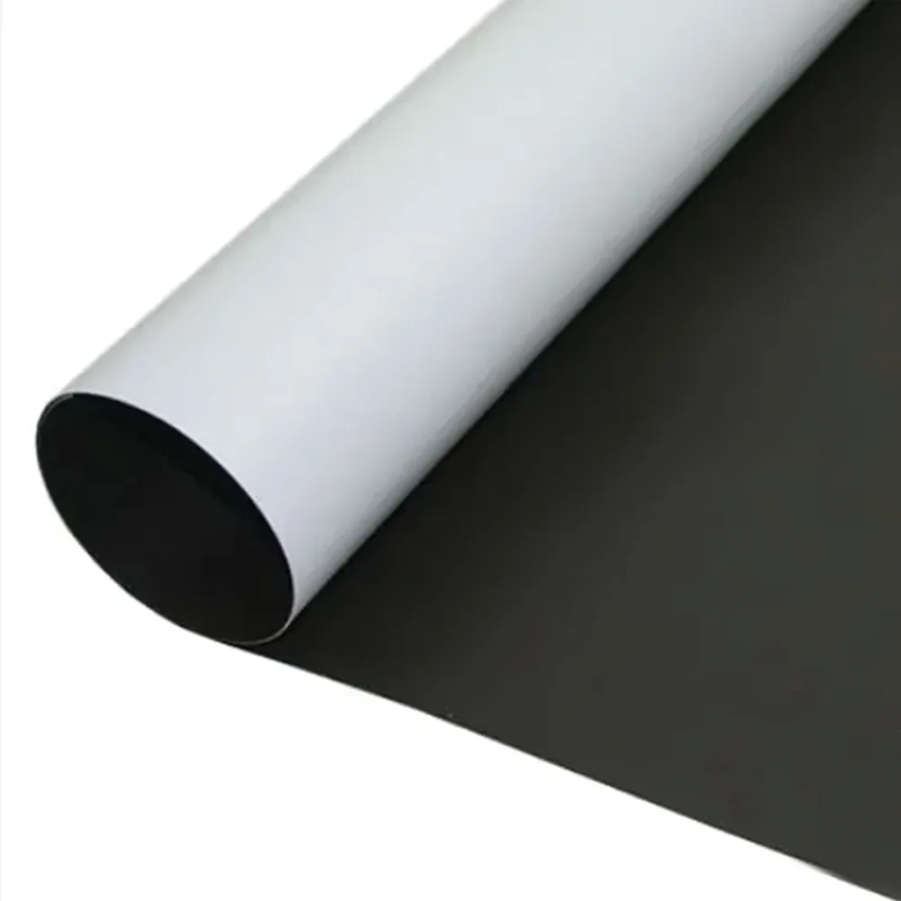 Roll of magnet with the inside being black and the outside print surface being white.