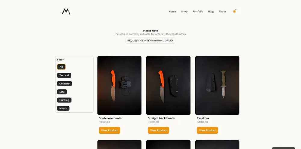 Maluti Knives website screenshot
