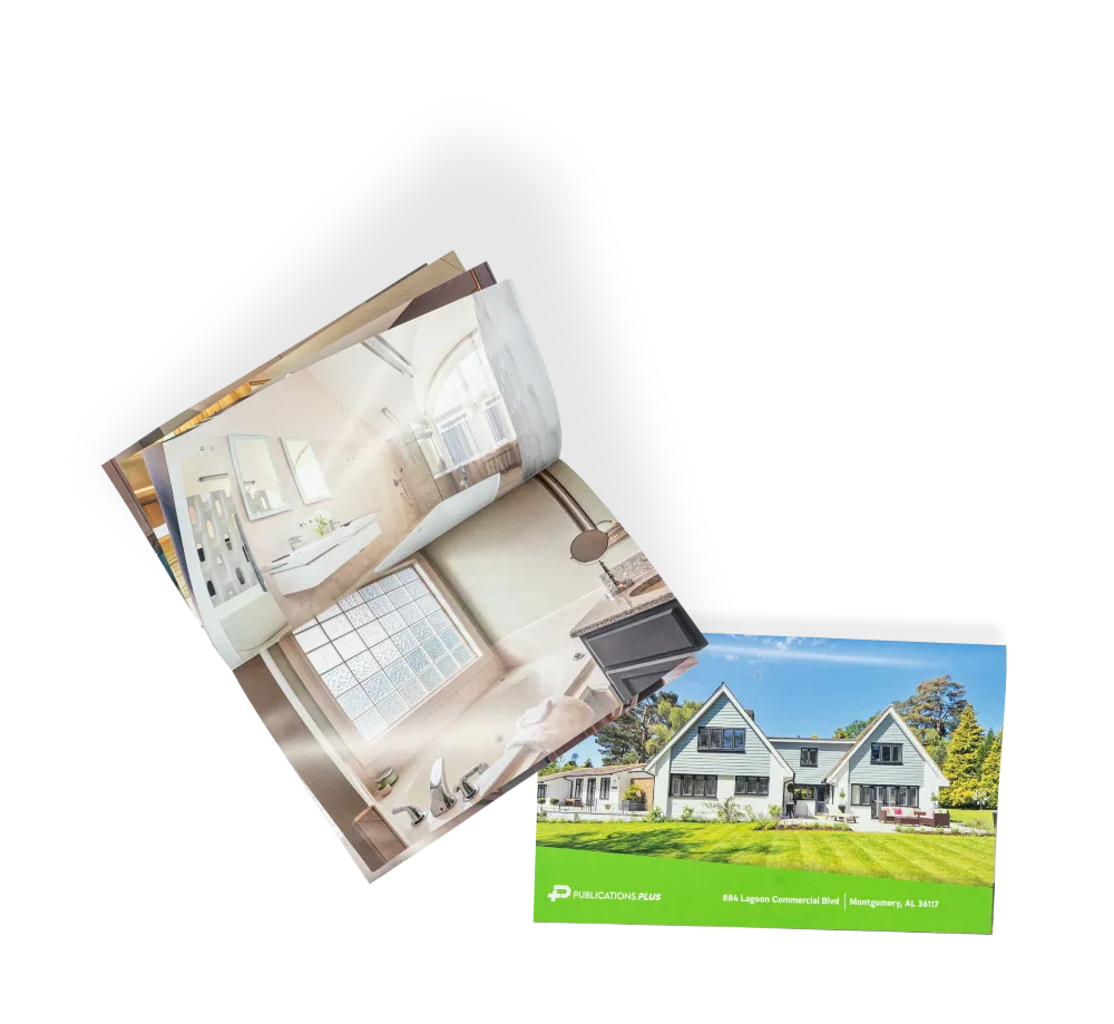 Printed real estate listing booklet and postcard