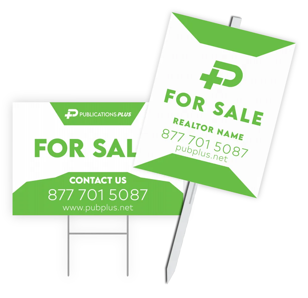 Printed For Sale yard signs with realtor name and phone number