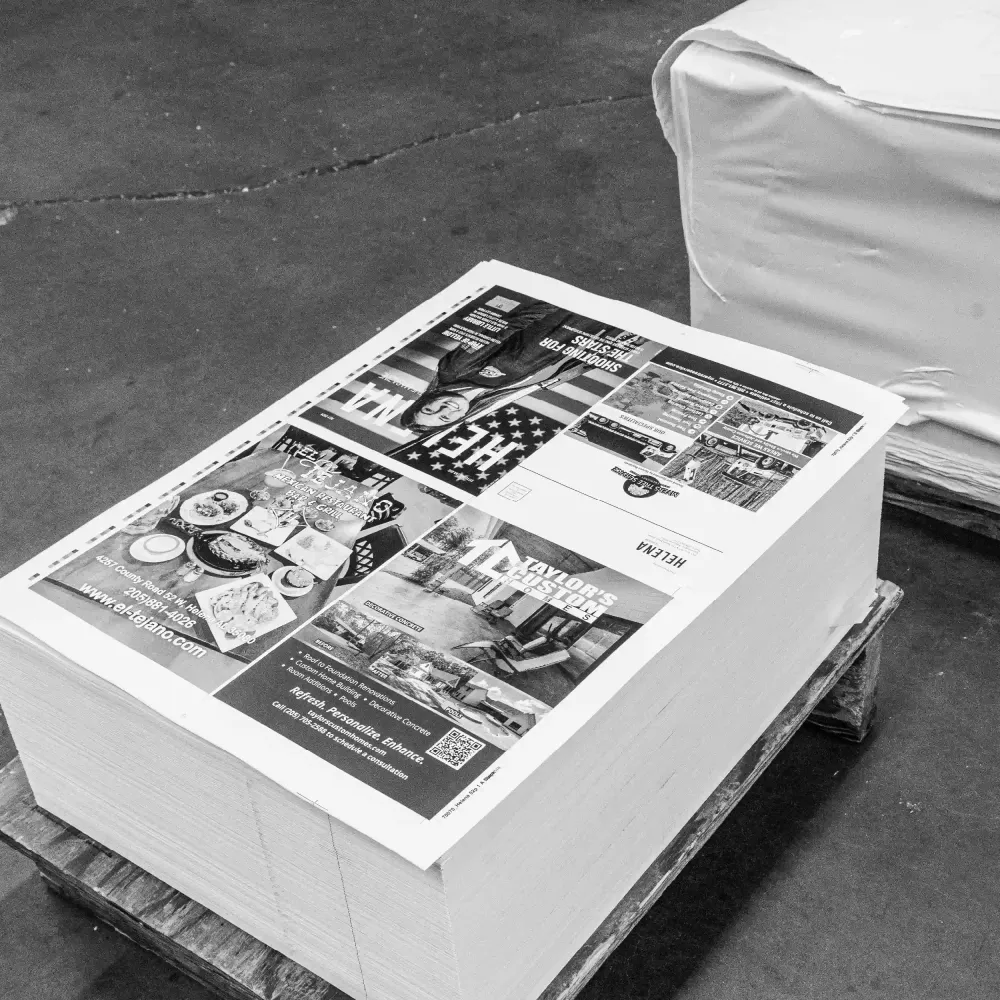 Imposed press sheets stacked on a pallet