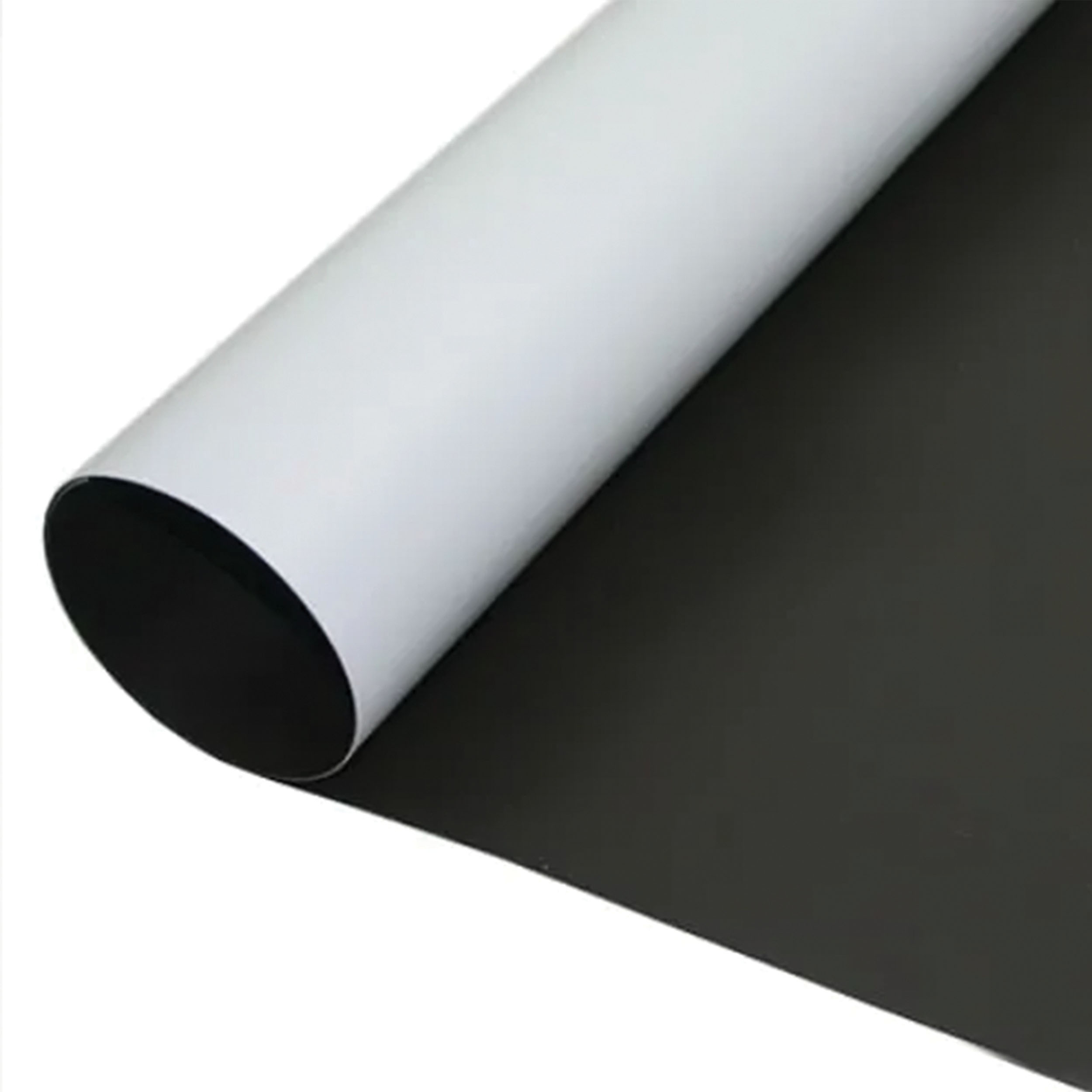Roll of magnet with the inside being black and the outside print surface being white.