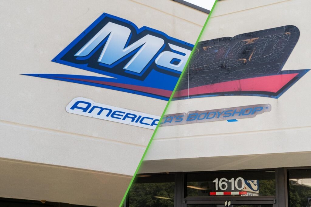 An image of two signs side by side, comparing the old sign to the new sign.